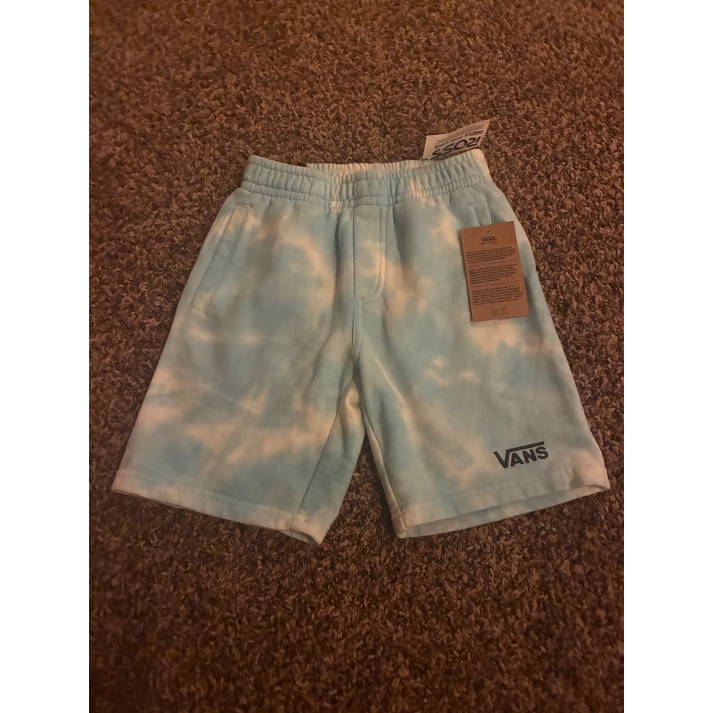 Vans Boys Tie Dye Fleece Shorts Blue White Cloud Print Size S/M Kids NEW